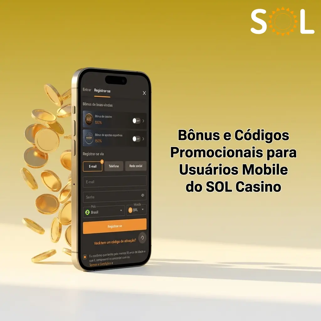 Jogador mobile acessando bônus e promoções do SOL Casino no celular com pacote de boas-vindas de R$25.000