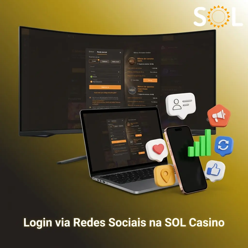 Tela de login da SOL Casino com opções de acesso via Google e Telegram para autenticação rápida