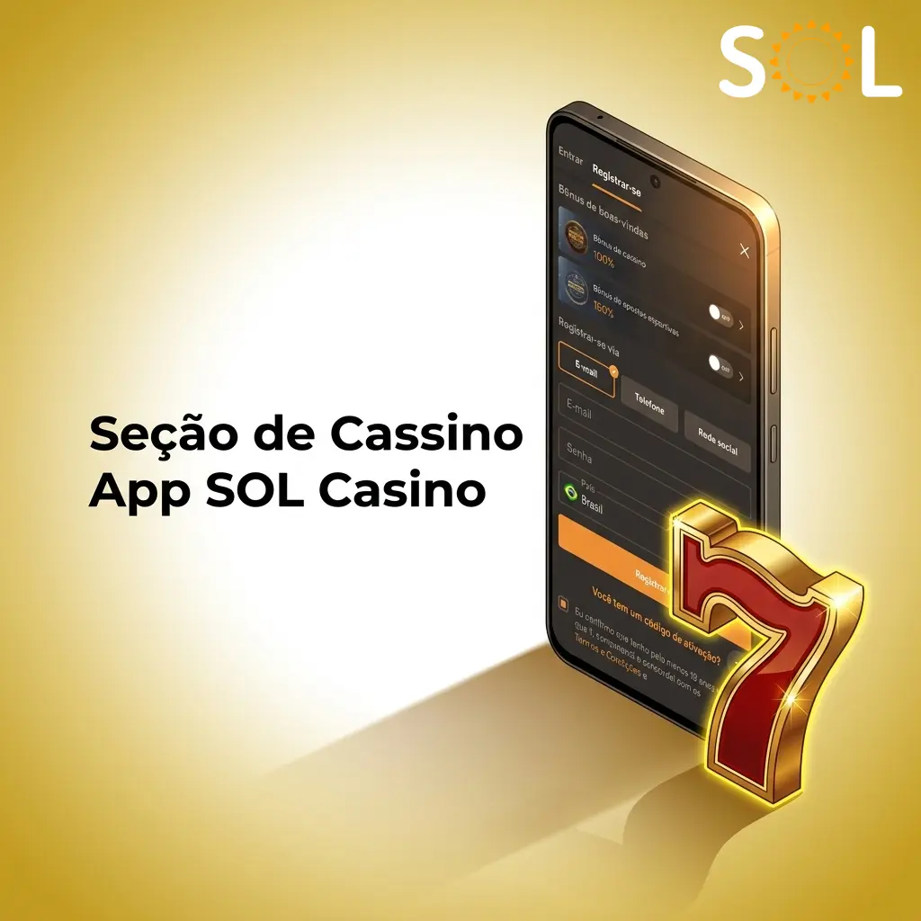 Seção de cassino no app SOL Casino com mais de 4.000 jogos, slots, cassino ao vivo e jogos crash