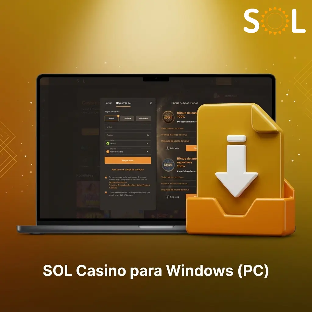 SOL Casino app para Windows PC instalado com acesso completo ao cassino e apostas esportivas