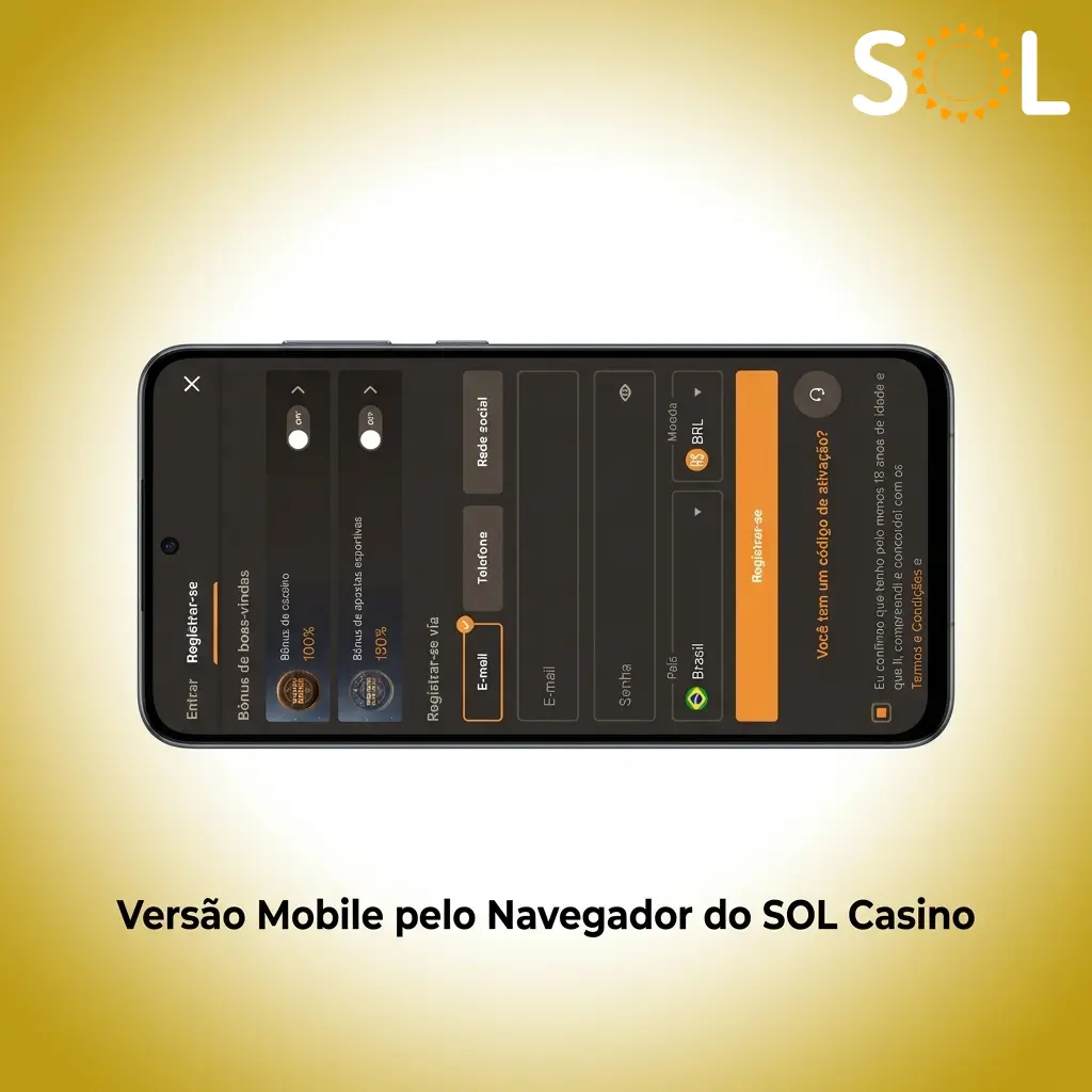 Versão mobile do SOL Casino pelo navegador com interface adaptada para smartphones e tablets