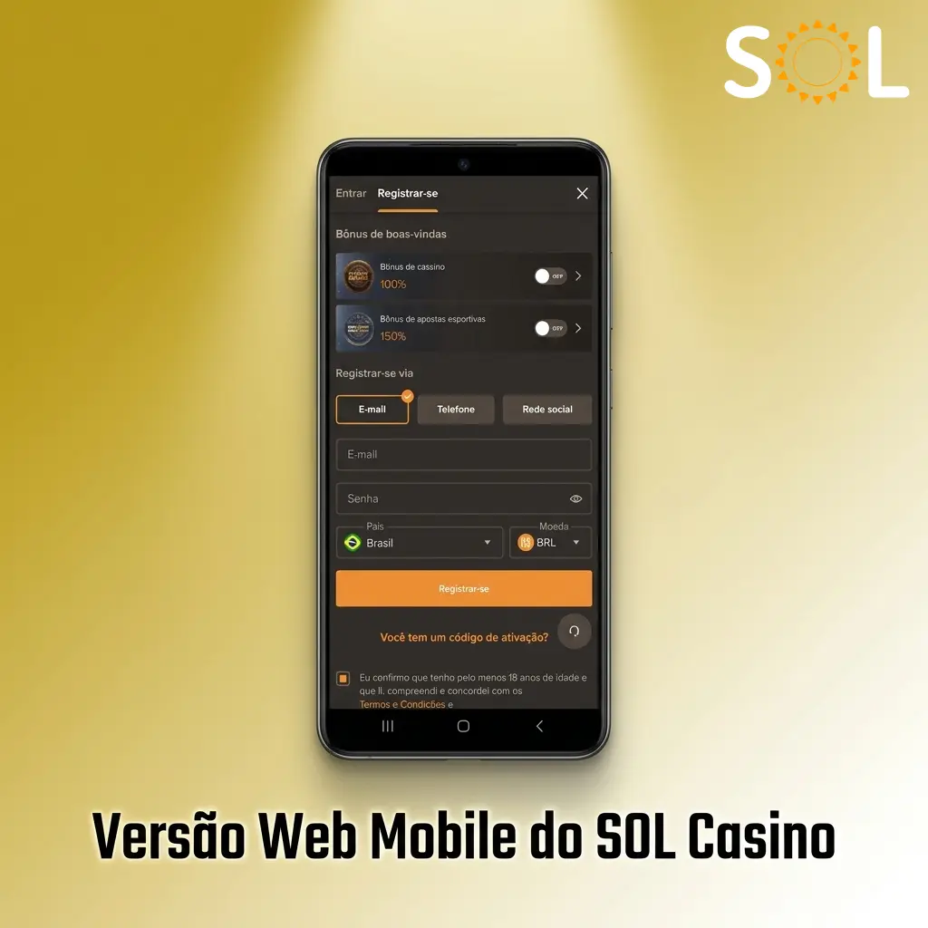 Interface da versão web mobile do SOL Casino acessível em smartphones e tablets via navegador